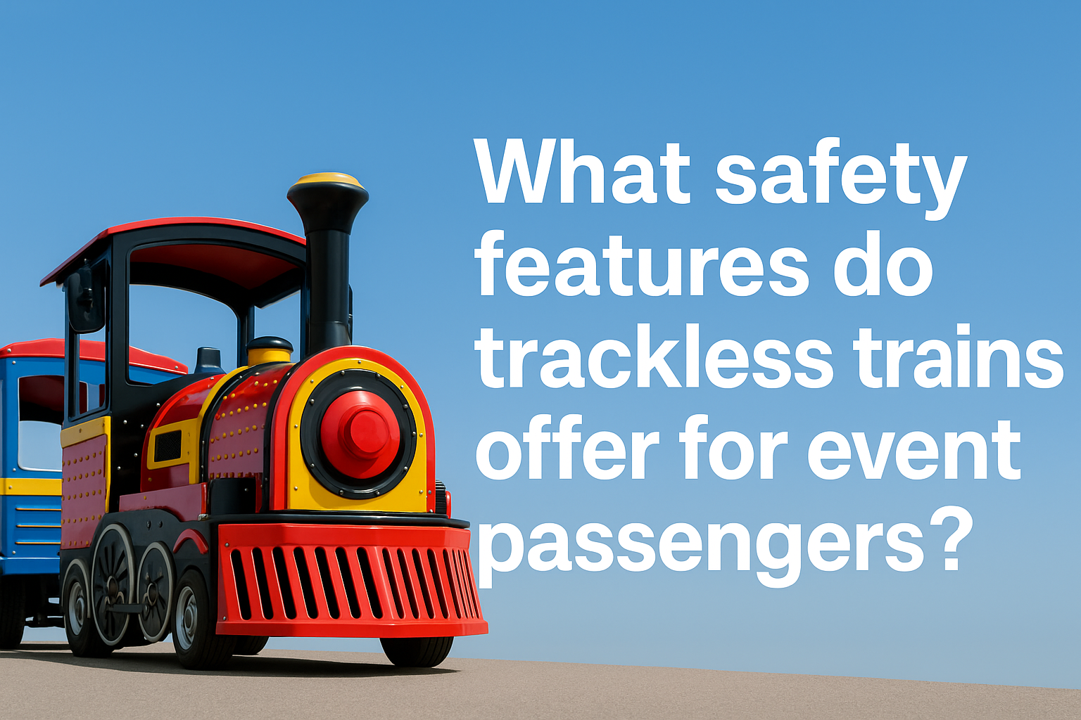 What mechanical safety systems are built into trackless trains to protect event passengers?